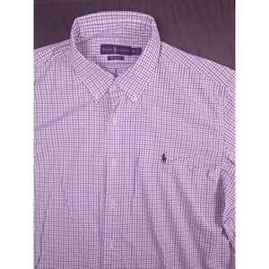 Polo Ralph Lauren Performance Fit Shirt Men's XL Blue Gingham Preppy Small Holes